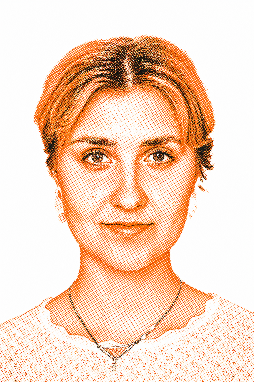 Porträt von Clara Zimmermann im Orange-Schwarz-Raster